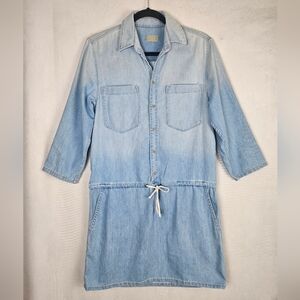 MOTHER Boxy Casual Denim Shirtdress Tie Waist Pockets Lightwash Medium